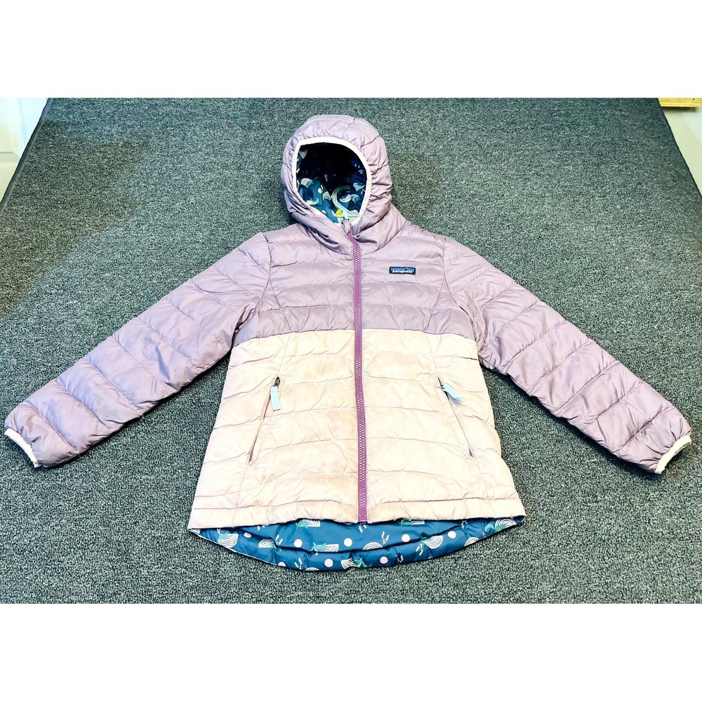 Patagonia Worn Wear Reversible Down Sweater Hooded Jacket Girls Purple Windproof
